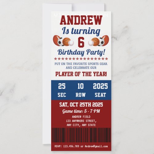 Personal All Star Sport First Birthday Invitation