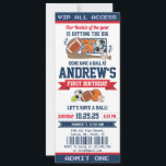 Personal All Star Sport First Birthday Ticket Invitation<br><div class="desc">Celebrate your little MVP's first year with our Personal All-Star Sport First Birthday Ticket Invitation! This custom invitation is designed in the style of a sports ticket, putting your little All-Star in the spotlight. Personalize it with your child's name, event details, and the date for a winning celebration that marks...</div>
