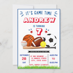 Personal All Star Sports Birthday Invitation