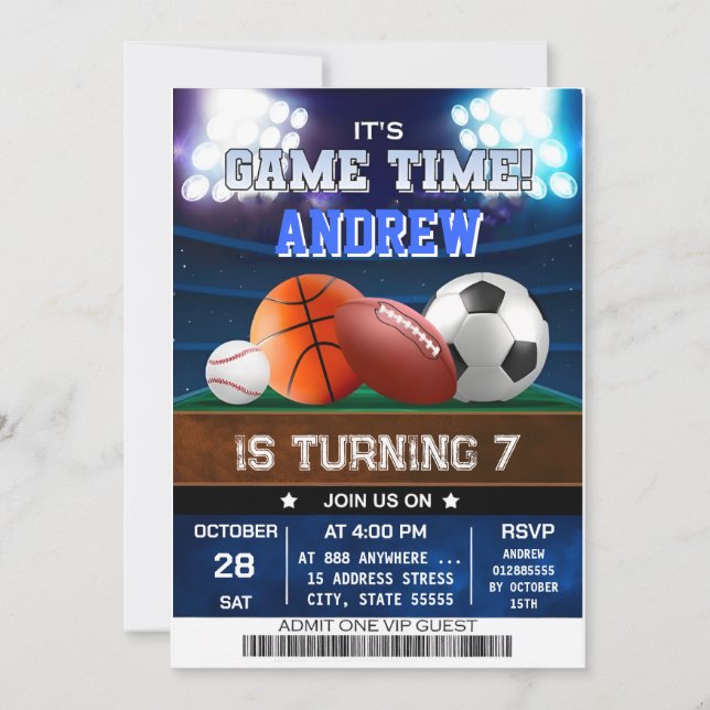 Personal All Star Sports Birthday Invitation (Front)