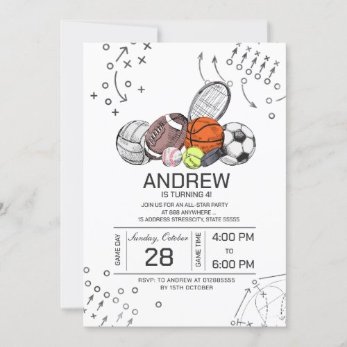 Personal All Star Sports Birthday Invitation