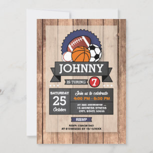 Personal All Star Sports Birthday Party Invitation
