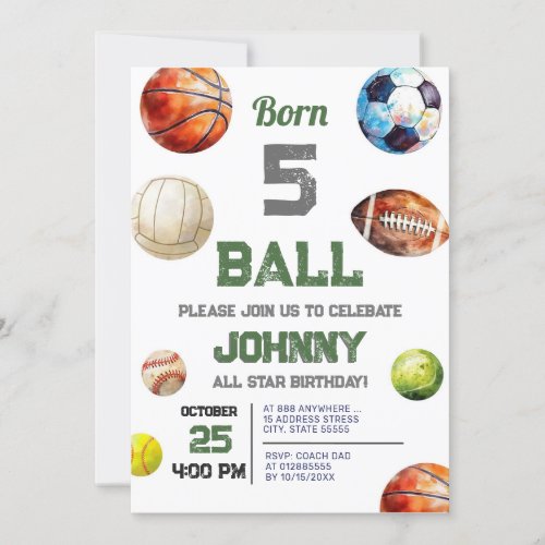 Personal All Star Sports Birthday Party Invitation