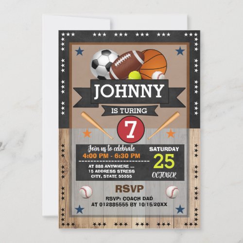 Personal All Star Sports Birthday Party Invitation