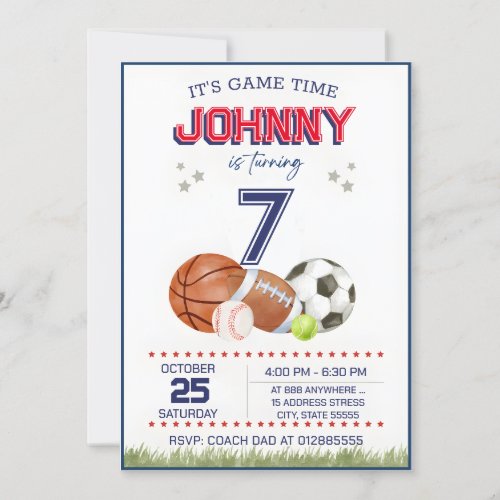 Personal All Star Sports Birthday Party Invitation
