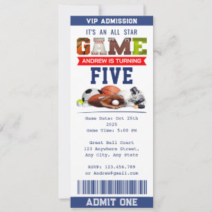 Personal All Star Sports Ticket Birthday Invitation