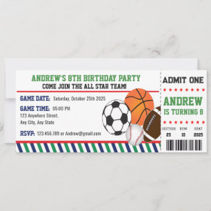 Personal All Star Sports Ticket Birthday Invitation