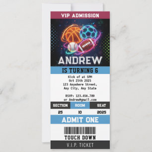 Personal All Star Sports Ticket Birthday Invitation
