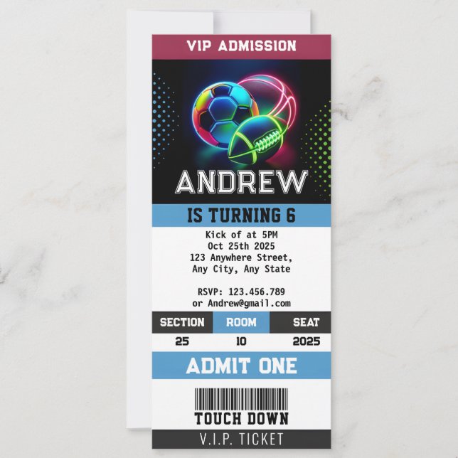 Personal All Star Sports Ticket Birthday Invitation (Front)