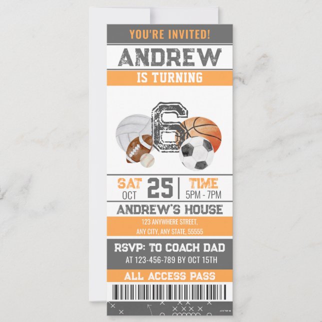 Personal All Star Sports Ticket Template Birthday (Front)