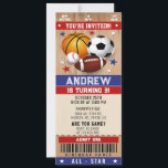 Personal All Stars Sports Ticket Birthday Invitation<br><div class="desc">Get ready for an All Stars Sports celebration with our Sports Ticket Birthday Invitation! This invitation is designed in the style of a sports ticket, perfect for a sports-themed birthday party. Personalize it with the birthday star's name, event details, and the date and time for a winning celebration. Whether it's...</div>