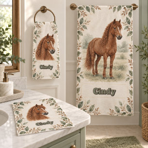 Personal American Bashkir Curly Horse Watercolor Bath Towel Set