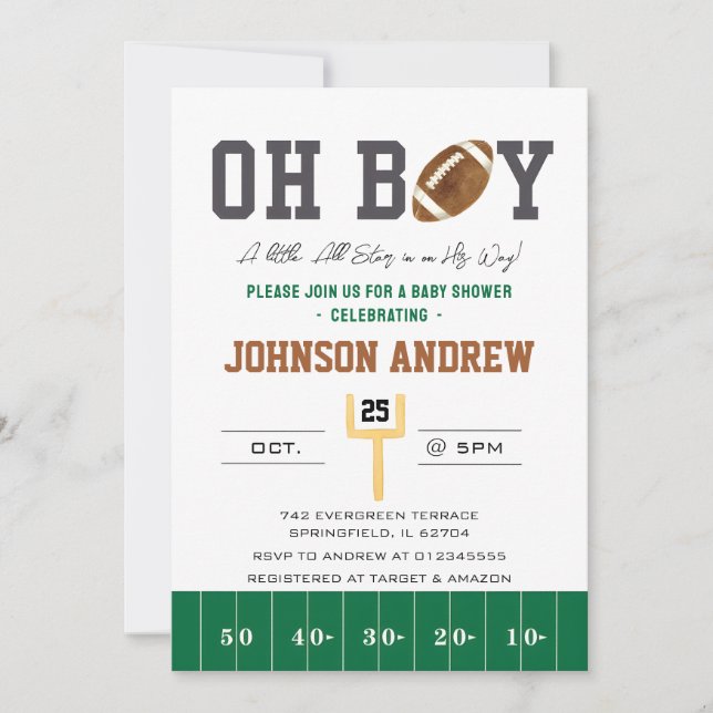 Personal American football Baby Shower Invitation (Front)