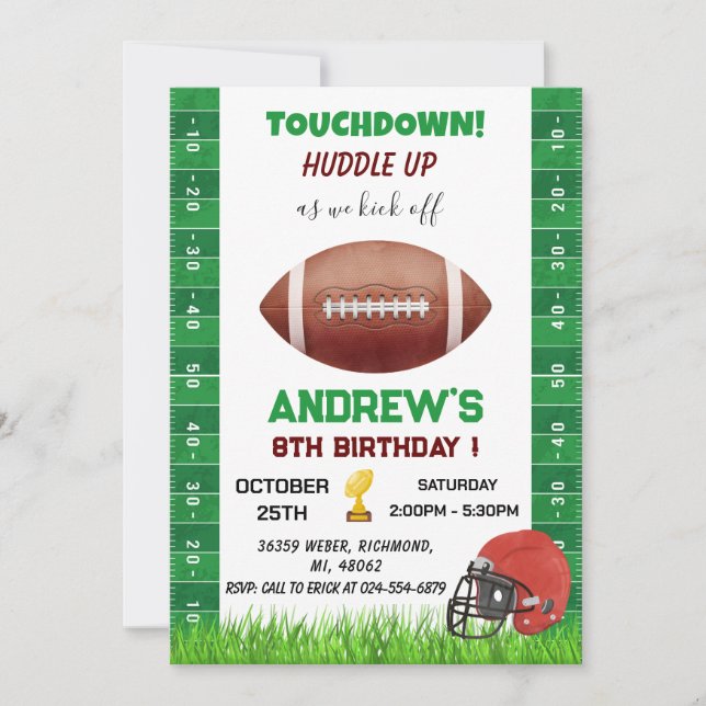 Personal American football Birthday with Photo Invitation (Front)