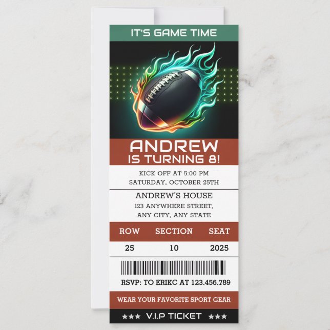 Personal American Football theme Ticket birthday Invitation (Front)