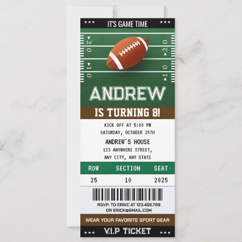 Personal American Football Ticket Invitation