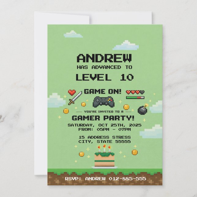 Personal Arcade Video Game Birthday Party  Invitation (Front)
