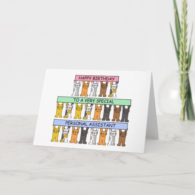 Personal Assistant Happy Birthday Cute Cats Card (Front)