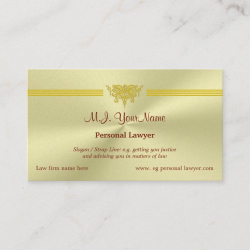 Personal Attorney and golden justice logo Business Card