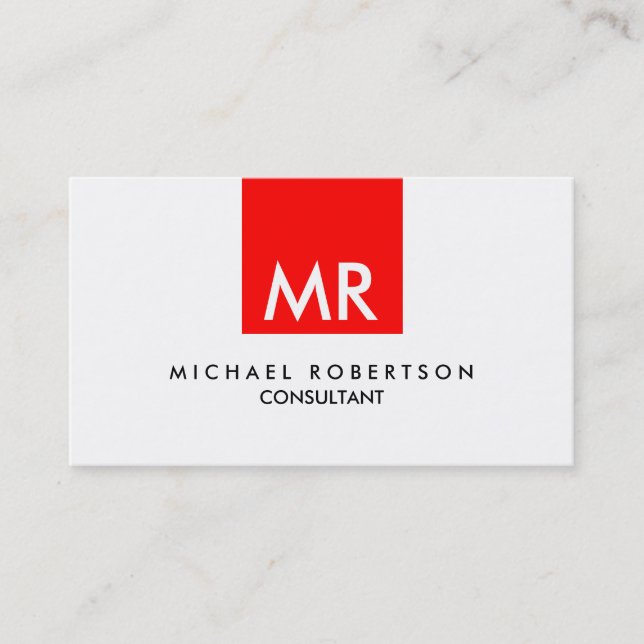 Personal Attractive Monogram Red Black White Business Card (Front)