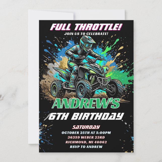 Personal ATV Bike Birthday Invitation  (Front)