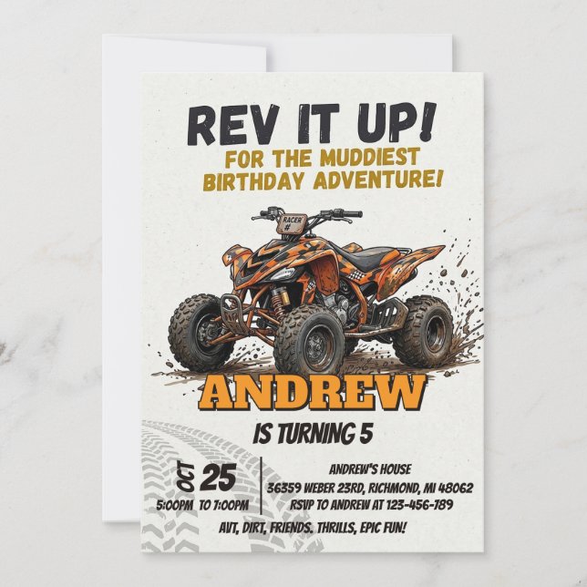 Personal ATV Birthday Off Road Boy Racing Invitation (Front)