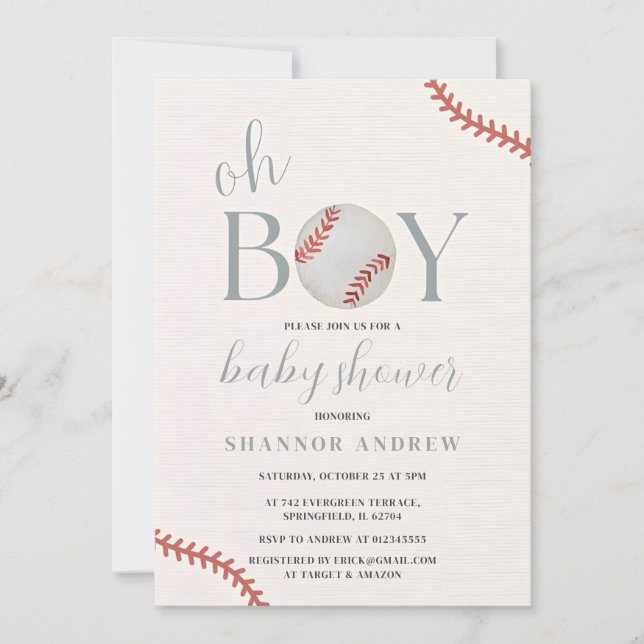Personal Baseball Baby Shower Boy All Star Theme Invitation (Front)