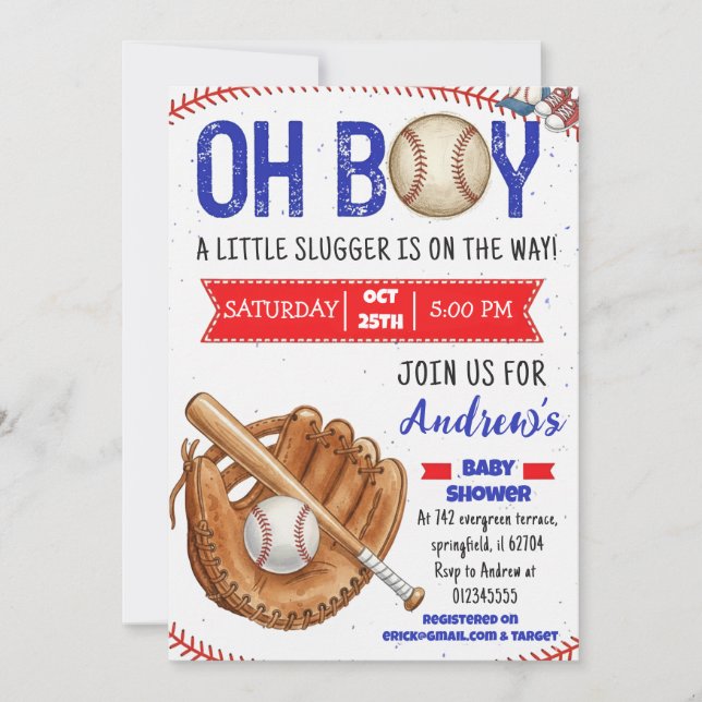 Personal Baseball Baby Shower Little Slugger Invitation (Front)