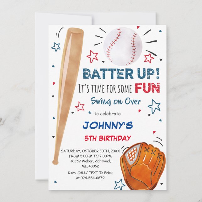 Personal Baseball Birthday Invitation (Front)