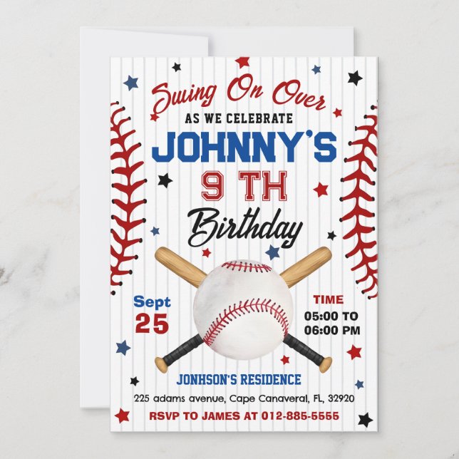 Personal Baseball Birthday Invitation (Front)
