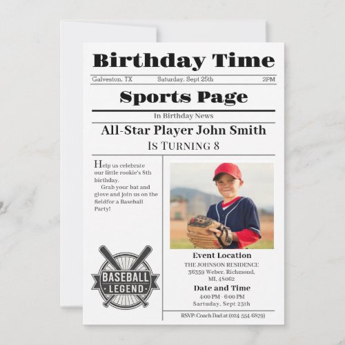 Personal Baseball Birthday Invitation With Photo