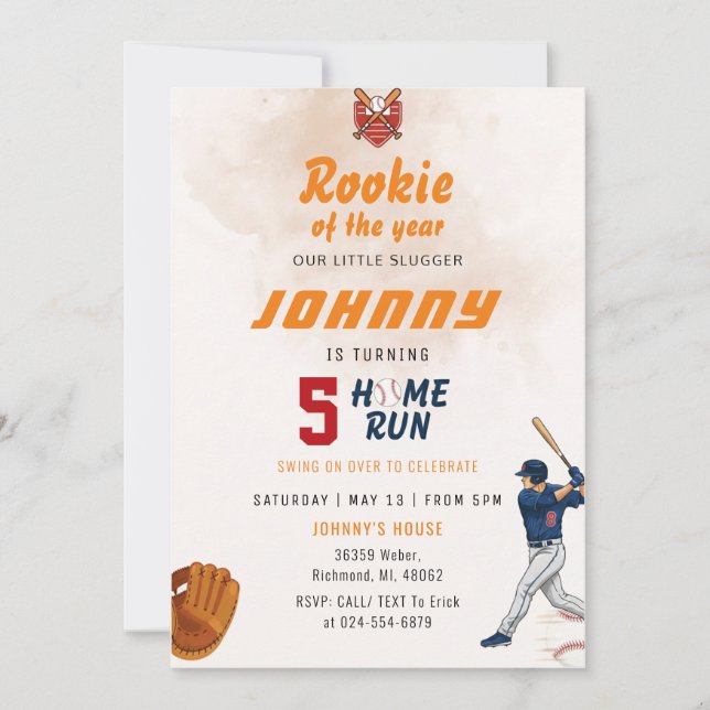 Personal Baseball Birthday Party Invitation (Front)