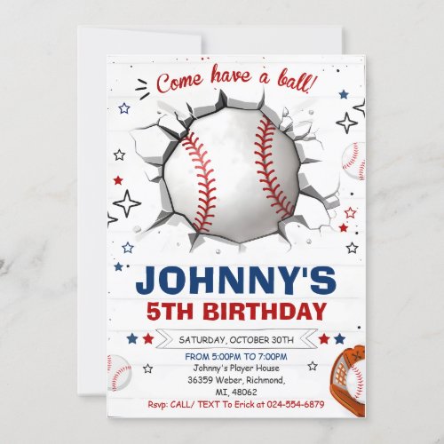 Personal Baseball Birthday Party Invitation