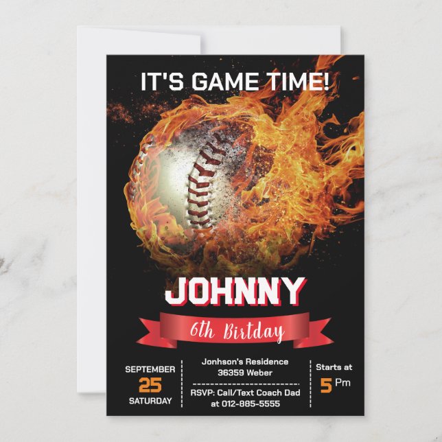 Personal Baseball Birthday Party Invitation (Front)