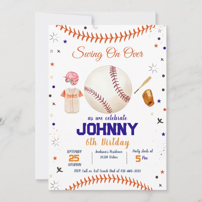 Personal Baseball Birthday Party Invitation (Front)