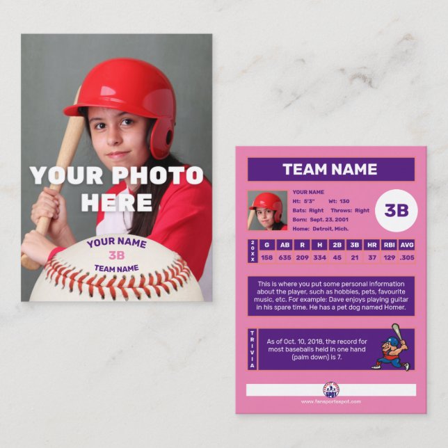 Personal Baseball Card  (Customized Batter Stats)  (Front/Back)