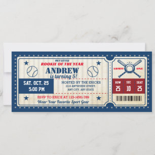 Personal Baseball Party Ticket birthday Invitation