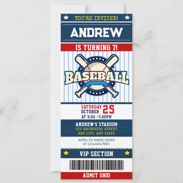 Personal Baseball Sports modern Ticket Style Invitation | Zazzle