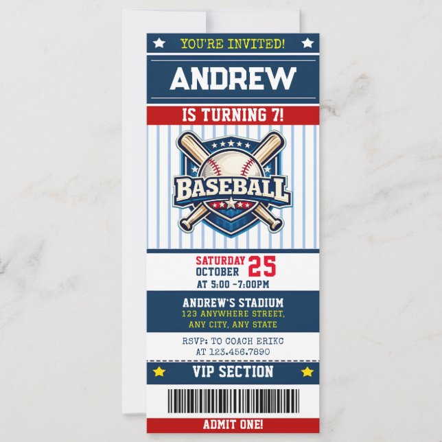 Personal Baseball Sports modern Ticket Style Invitation (Front)