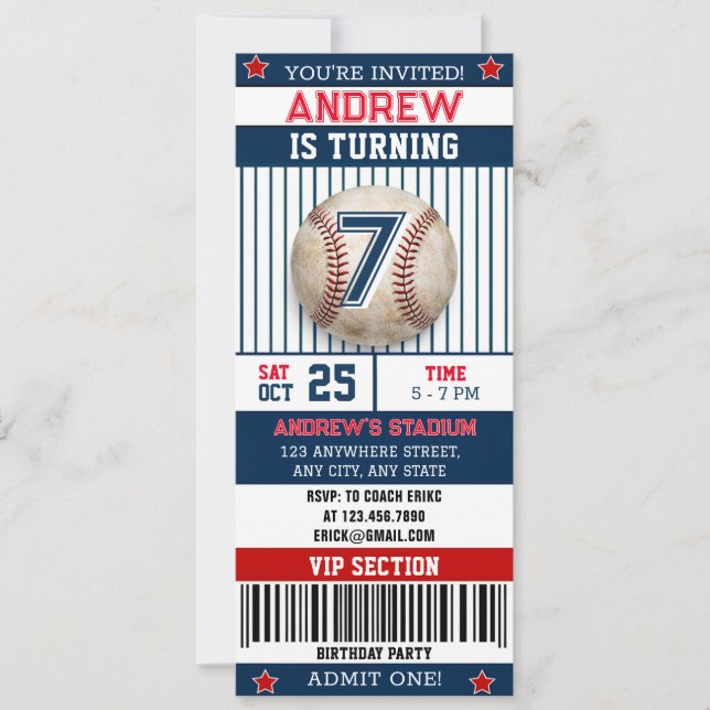 Personal Baseball Sports Ticket Style for boy Invitation (Front)