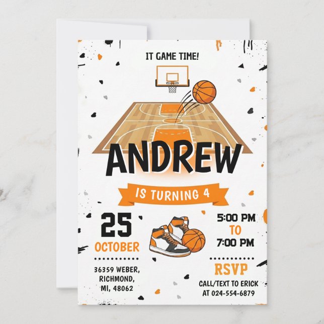 Personal Basketball Birthday Invitation Party (Front)