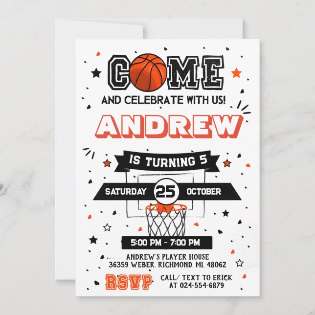 Personal Basketball Birthday Invitation Party (Front)