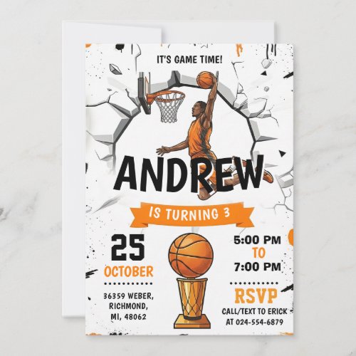 Personal Basketball Birthday Invitation Party