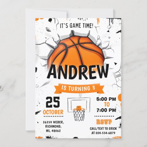 Personal Basketball Birthday Invitation Party