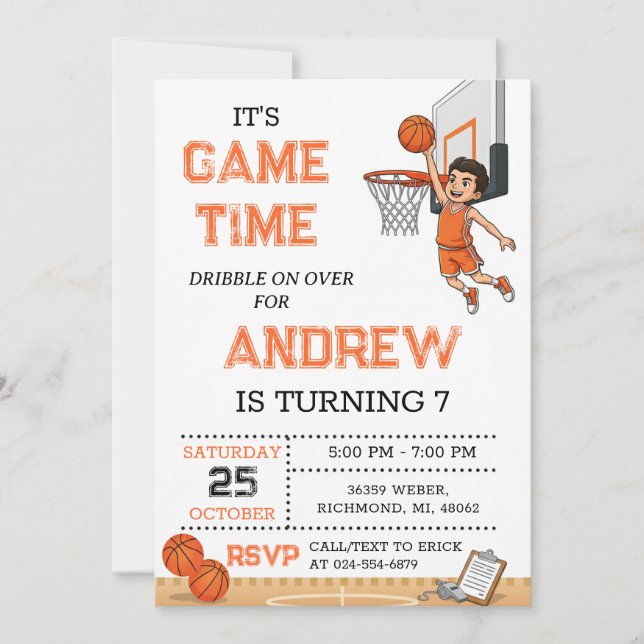 Personal Basketball Birthday Invitation Party (Front)