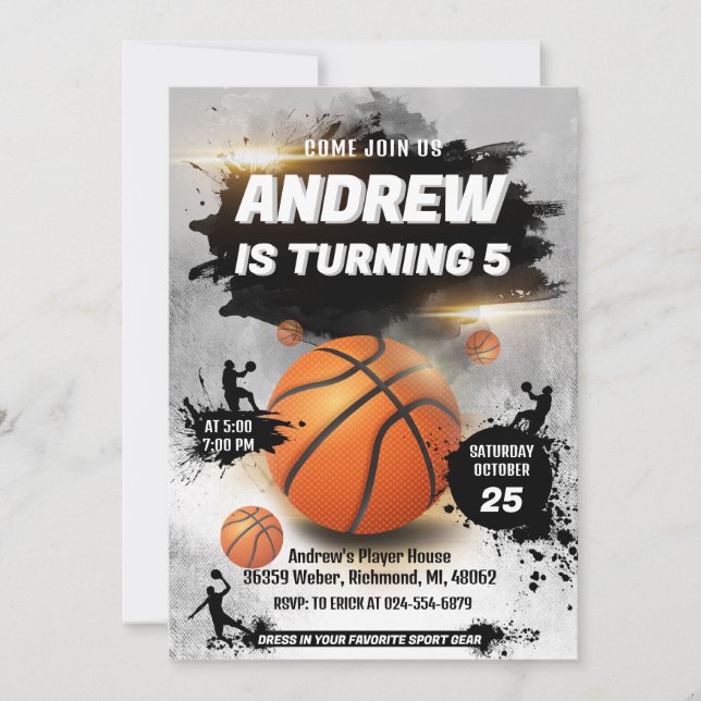 Personal Basketball Birthday Invitation Sport (Front)