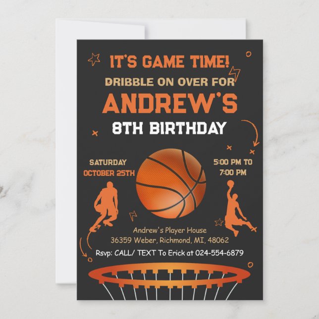 Personal Basketball Birthday Invitation Template (Front)