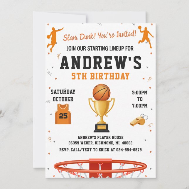 Personal Basketball Birthday with Photo Invitation (Front)
