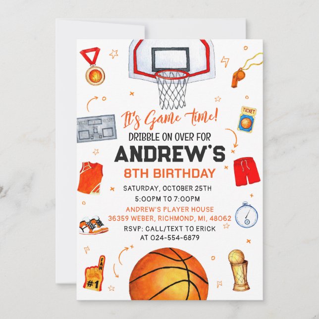 Personal Basketball Birthday with Photo Invitation (Front)