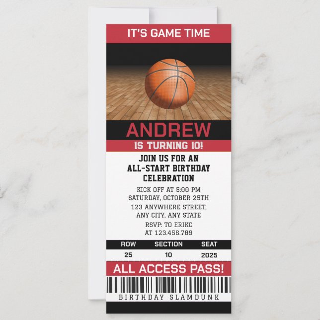 Personal Basketball High-Flying Hoops Birthday Invitation (Front)